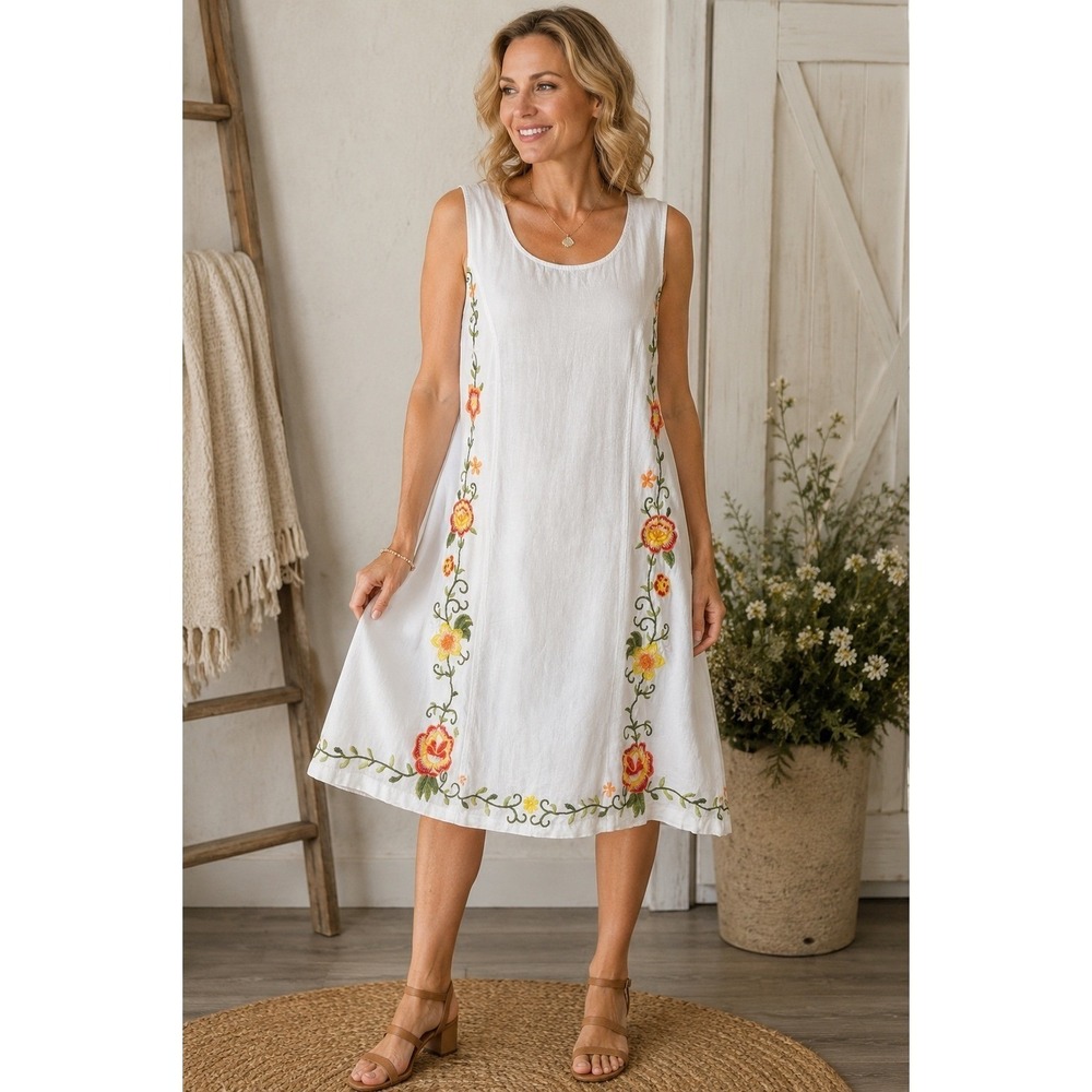 Mono Reno Womens White Sleeveless Floral Embroidered Shift Mini Dress Size S